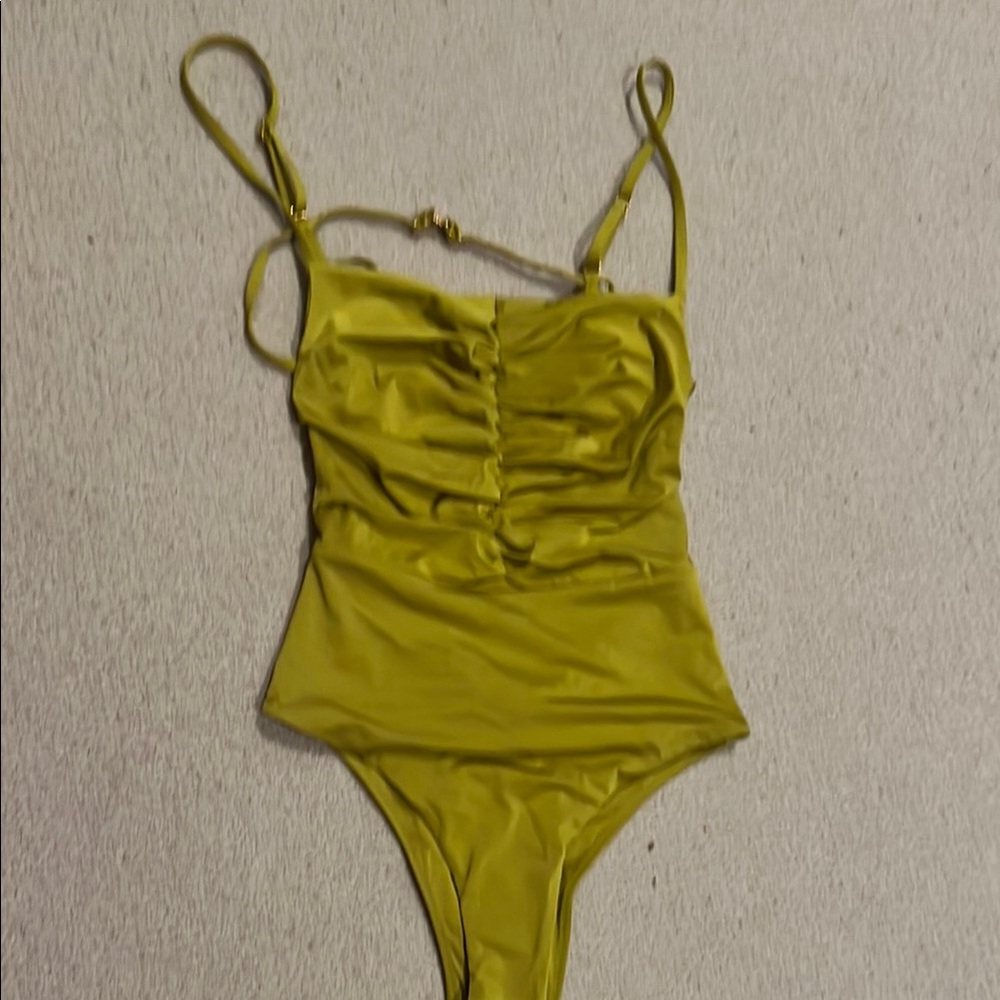 Stylish Yellow Ruched Swimsuit